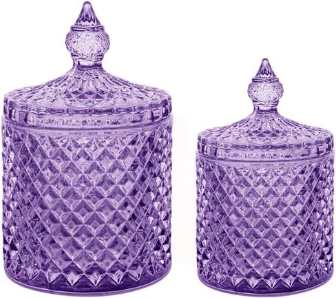 R FLORY 10+24 oz Glass Jars Set of 2 Bathroom Canisters Storage Organizer Cute Qtip Holder Vanity Canister with Lid Cotton Swabs Storage (Purple) in Saudi Arabia