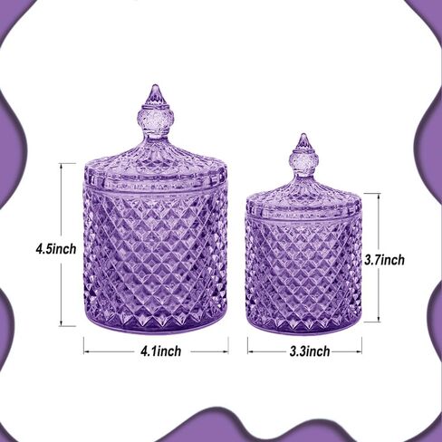 R FLORY 10+24 oz Glass Jars Set of 2 Bathroom Canisters Storage Organizer Cute Qtip Holder Vanity Canister with Lid Cotton Swabs Storage (Purple) in Saudi Arabia
