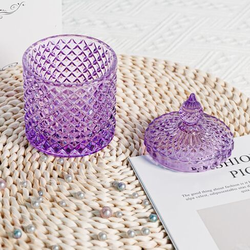 R FLORY 10+24 oz Glass Jars Set of 2 Bathroom Canisters Storage Organizer Cute Qtip Holder Vanity Canister with Lid Cotton Swabs Storage (Purple) in Saudi Arabia