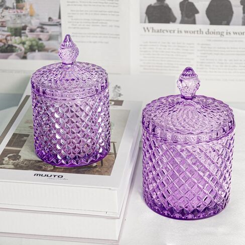 R FLORY 10+24 oz Glass Jars Set of 2 Bathroom Canisters Storage Organizer Cute Qtip Holder Vanity Canister with Lid Cotton Swabs Storage (Purple) in Saudi Arabia