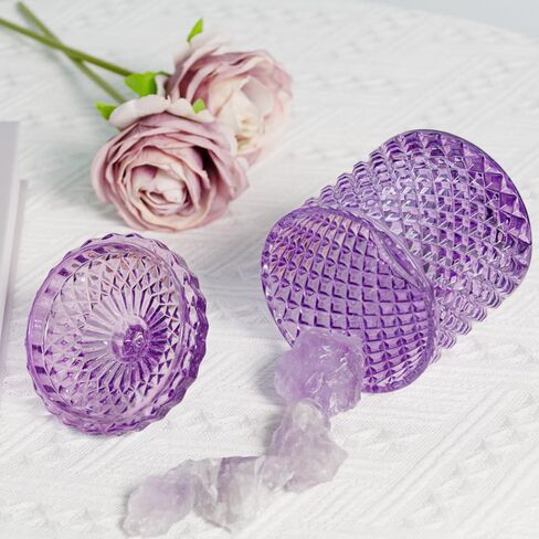R FLORY 10+24 oz Glass Jars Set of 2 Bathroom Canisters Storage Organizer Cute Qtip Holder Vanity Canister with Lid Cotton Swabs Storage (Purple) in Saudi Arabia