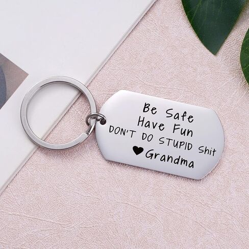 Aesnefe Funny Drive Safe Keychain for Teen from Mom Dad, First Car Key Chain, Be Safe Have Fun Don't Do Stupid Stuff in Saudi Arabia