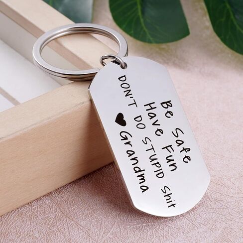 Aesnefe Funny Drive Safe Keychain for Teen from Mom Dad, First Car Key Chain, Be Safe Have Fun Don't Do Stupid Stuff in Saudi Arabia