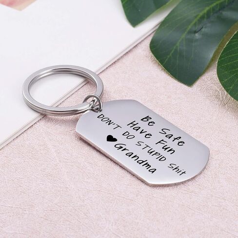 Aesnefe Funny Drive Safe Keychain for Teen from Mom Dad, First Car Key Chain, Be Safe Have Fun Don't Do Stupid Stuff in Saudi Arabia