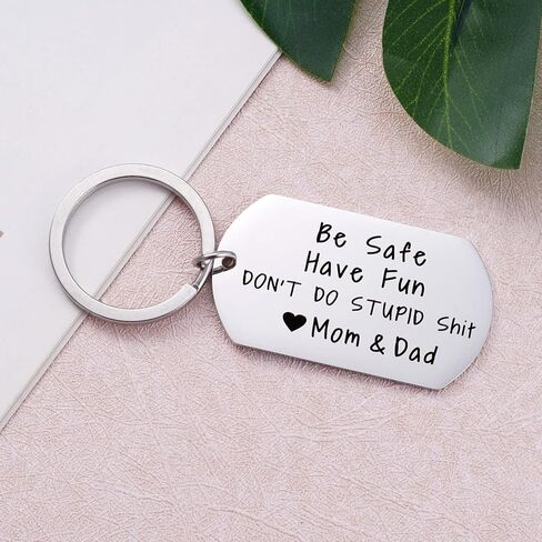 Aesnefe Funny Drive Safe Keychain for Teen from Mom Dad, First Car Key Chain, Be Safe Have Fun Don't Do Stupid Stuff in Saudi Arabia