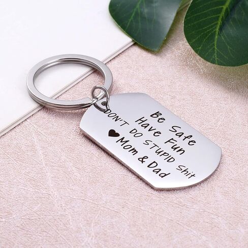 Aesnefe Funny Drive Safe Keychain for Teen from Mom Dad, First Car Key Chain, Be Safe Have Fun Don't Do Stupid Stuff in Saudi Arabia