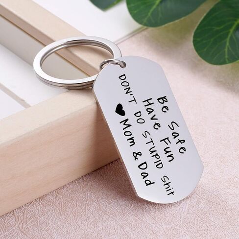 Aesnefe Funny Drive Safe Keychain for Teen from Mom Dad, First Car Key Chain, Be Safe Have Fun Don't Do Stupid Stuff in Saudi Arabia