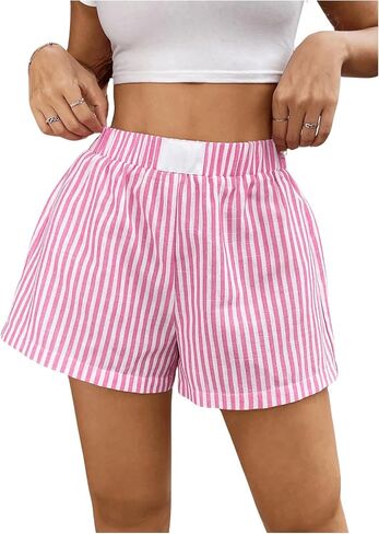 Floerns Women's Summer Striped Print Elastic Waist Straight Leg Workout Shorts in Saudi Arabia