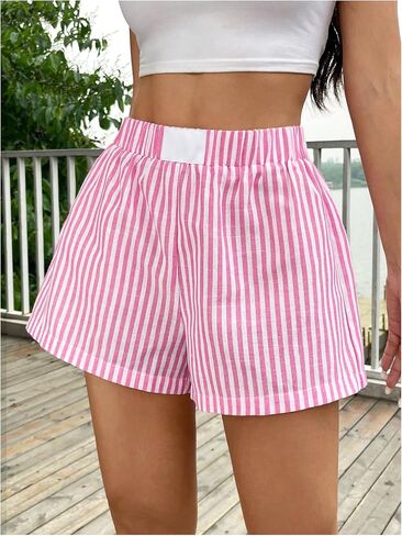 Floerns Women's Summer Striped Print Elastic Waist Straight Leg Workout Shorts in Saudi Arabia