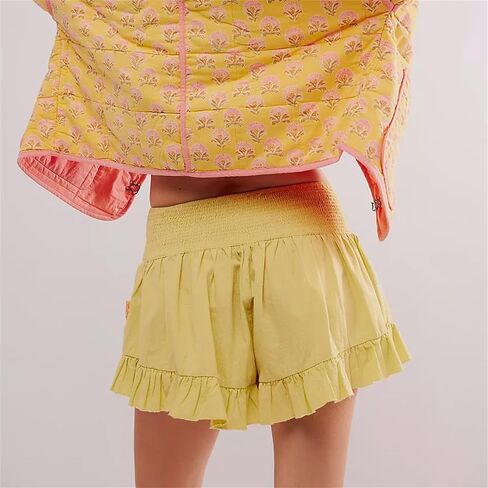 سراويل نسائية Y2k بحاشية مكشكشة سراويل كلاسيكية مطرزة شاهقة بأرجل واسعة سراويل جمالية للشاطئ مع جيوب in Kuwait