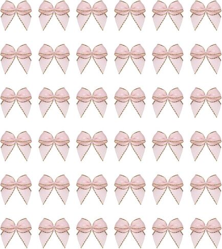 MECCANIXITY 50Pcs Mini Gold Edge Ribbon Bow 1" Fabric Satin Ribbon Bows for Craft DIY Hair Bow Sewing Wedding Birthday Party Light Pink in Saudi Arabia