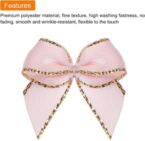 MECCANIXITY 50Pcs Mini Gold Edge Ribbon Bow 1" Fabric Satin Ribbon Bows for Craft DIY Hair Bow Sewing Wedding Birthday Party Light Pink in Saudi Arabia