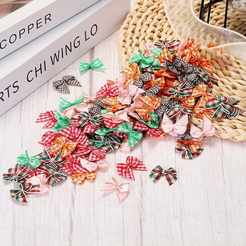 MECCANIXITY 50Pcs Mini Gold Edge Ribbon Bow 1" Fabric Satin Ribbon Bows for Craft DIY Hair Bow Sewing Wedding Birthday Party Light Pink in Saudi Arabia