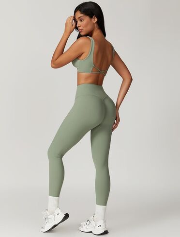 ABOCIW Workout Sets for Women Twist Front Cross Back Sports Bra High Waist Leggings 2 Piece Yoga Outfits in Saudi Arabia