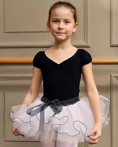 JiAmy الفتيات الباليه ثياب كشكش كم الاطفال فستان رقص التألق توتو تنورة طفل الباليه يوتار الزي الأسود 4-5 سنوات in Kuwait