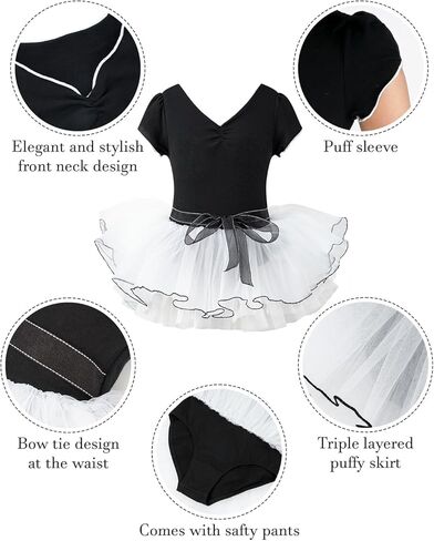 JiAmy الفتيات الباليه ثياب كشكش كم الاطفال فستان رقص التألق توتو تنورة طفل الباليه يوتار الزي الأسود 4-5 سنوات in Kuwait