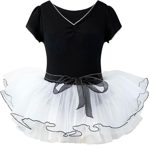 JiAmy الفتيات الباليه ثياب كشكش كم الاطفال فستان رقص التألق توتو تنورة طفل الباليه يوتار الزي الأسود 4-5 سنوات in Kuwait