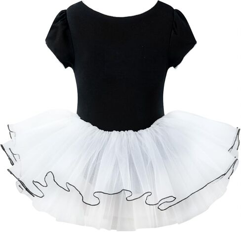 JiAmy الفتيات الباليه ثياب كشكش كم الاطفال فستان رقص التألق توتو تنورة طفل الباليه يوتار الزي الأسود 4-5 سنوات in Kuwait