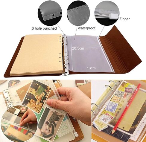 ThxMadam Vintage Notebook A5 Leather Cover Writing Notebook Loose Leaf Travel Journal Diary Refillable Sketchbook with 200 Kraft Pages/100 Sheets and 1 PVC Zipper Pocket Gift for Man Woman Student in Saudi Arabia