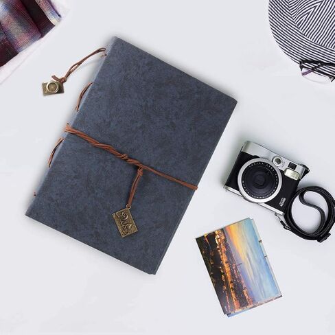 ThxMadam Vintage Notebook A5 Leather Cover Writing Notebook Loose Leaf Travel Journal Diary Refillable Sketchbook with 200 Kraft Pages/100 Sheets and 1 PVC Zipper Pocket Gift for Man Woman Student in Saudi Arabia