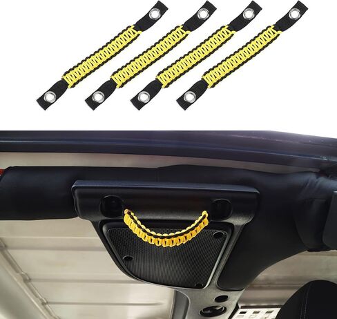 Hoolcar Paracord Grab Handles Headrest Grab Handles Rear Soundbar Grab Handle for 2007-2021 Jeep Wrangler JK JKU JL JLU JT, Black & Yellow in Saudi Arabia