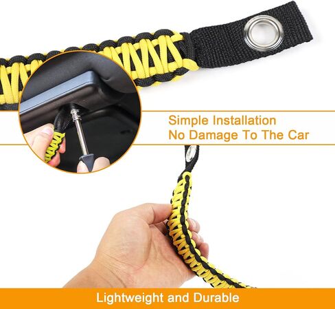 Hoolcar Paracord Grab Handles Headrest Grab Handles Rear Soundbar Grab Handle for 2007-2021 Jeep Wrangler JK JKU JL JLU JT, Black & Yellow in Saudi Arabia