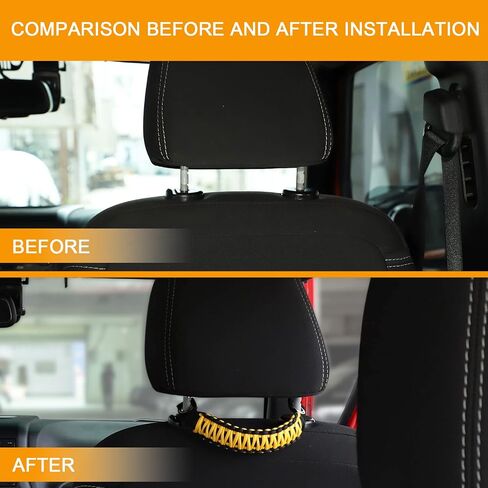 Hoolcar Paracord Grab Handles Headrest Grab Handles Rear Soundbar Grab Handle for 2007-2021 Jeep Wrangler JK JKU JL JLU JT, Black & Yellow in Saudi Arabia
