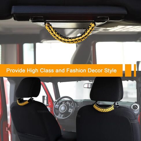 Hoolcar Paracord Grab Handles Headrest Grab Handles Rear Soundbar Grab Handle for 2007-2021 Jeep Wrangler JK JKU JL JLU JT, Black & Yellow in Saudi Arabia