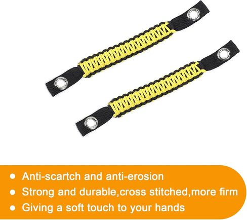 Hoolcar Paracord Grab Handles Headrest Grab Handles Rear Soundbar Grab Handle for 2007-2021 Jeep Wrangler JK JKU JL JLU JT, Black & Yellow in Saudi Arabia