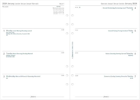 Filofax Calendar Diary Refill, A5 Size, Week-to-View with Notes Section, White Paper, Unruled, Multilingual: Five Languages, 2024 (C68516-24) in Saudi Arabia