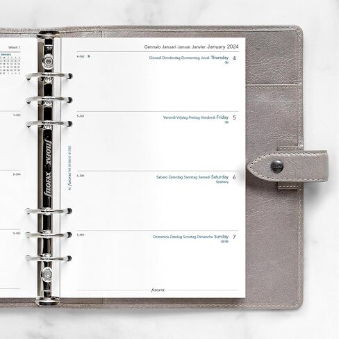 Filofax Calendar Diary Refill, A5 Size, Week-to-View with Notes Section, White Paper, Unruled, Multilingual: Five Languages, 2024 (C68516-24) in Saudi Arabia