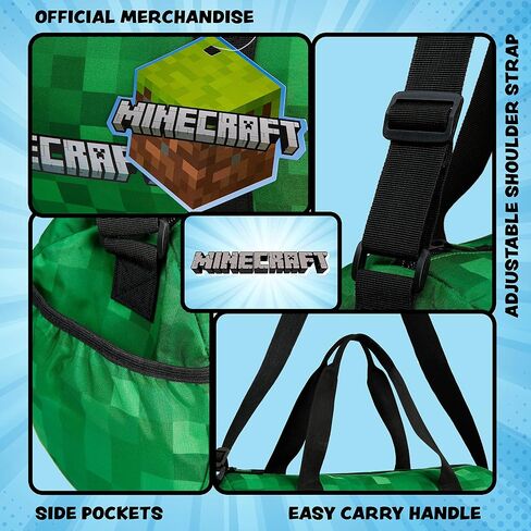 Minecraft Gym Bag for Kids Travel Overnight Sports Duffle Bag for Boys Adjustable Strap Green Kit Bag Large Holdall 41 x 19cm Gamer Hand Luggage Bag in Saudi Arabia