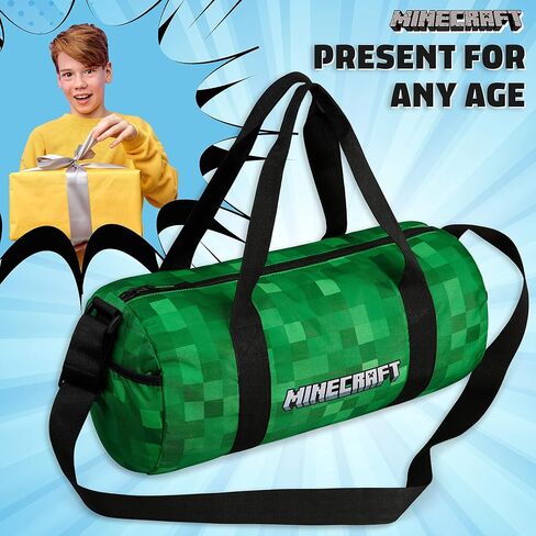 Minecraft Gym Bag for Kids Travel Overnight Sports Duffle Bag for Boys Adjustable Strap Green Kit Bag Large Holdall 41 x 19cm Gamer Hand Luggage Bag in Saudi Arabia