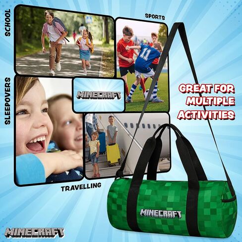 Minecraft Gym Bag for Kids Travel Overnight Sports Duffle Bag for Boys Adjustable Strap Green Kit Bag Large Holdall 41 x 19cm Gamer Hand Luggage Bag in Saudi Arabia