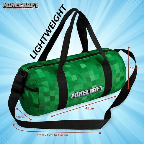 Minecraft Gym Bag for Kids Travel Overnight Sports Duffle Bag for Boys Adjustable Strap Green Kit Bag Large Holdall 41 x 19cm Gamer Hand Luggage Bag in Saudi Arabia
