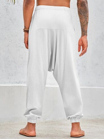 PASLTER Mens Harem Pants Baggy Casual Cotton Linen Boho Yoga Drop Crotch Hippie Trousers in Saudi Arabia
