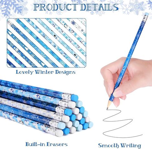 192 قطعة من أقلام الرصاص على شكل ندفة الثلج الشتوية مع ممحاة، هدايا عيد الميلاد، أقلام رصاص ممتعة للعطلات مع صندوق تخزين، أقلام رصاص HB، هدايا الحفلات المجمدة، لوازم مكافآت الحفلات والقرطاسية المدرسية in Kuwait