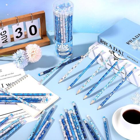 192 قطعة من أقلام الرصاص على شكل ندفة الثلج الشتوية مع ممحاة، هدايا عيد الميلاد، أقلام رصاص ممتعة للعطلات مع صندوق تخزين، أقلام رصاص HB، هدايا الحفلات المجمدة، لوازم مكافآت الحفلات والقرطاسية المدرسية in Kuwait