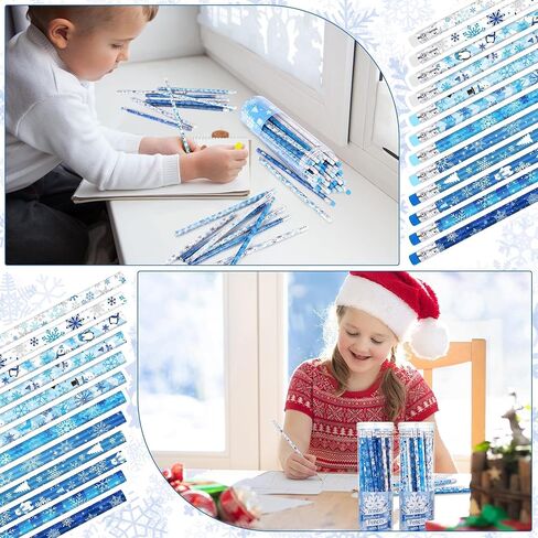 192 قطعة من أقلام الرصاص على شكل ندفة الثلج الشتوية مع ممحاة، هدايا عيد الميلاد، أقلام رصاص ممتعة للعطلات مع صندوق تخزين، أقلام رصاص HB، هدايا الحفلات المجمدة، لوازم مكافآت الحفلات والقرطاسية المدرسية in Kuwait