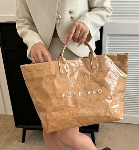 Caistre Women's PVC Tote Handbags Shoulder Bag Winter Fall Fashion Kraft Paper Tote Bag Y2K Large Shopping Bag in Saudi Arabia