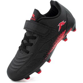RUNIC Kids Soccer Cleats for Boys and Girls - Small and Big Kid Athletic Outdoor Football Shoes - Firm Ground - Hook and Loop Closure - Black/Gold