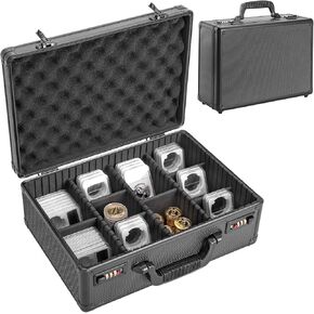 Graded Coin Storage Box - Fits 120 NGC and PCGS Coin Slabs, Coin Display Case, Coin Box, Storage Organizer Box for Coin Collection Storage - Black
