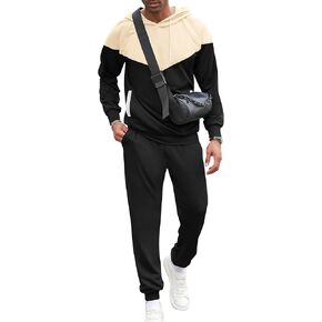LecGee Men's 2 Piece Outfits Long Sleeve Color Block Hoodie Tracksuit Hooded Sweatshirt Jogger Set Sweatsuit for Men