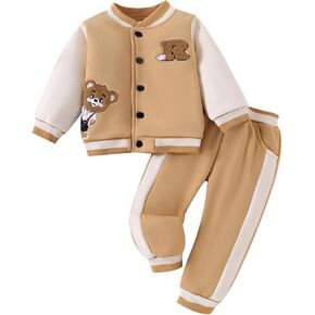 Toddler Boy Clothes Kids Baseball Jacket Fit Varsity Casual Cartoon Button School Coat Pocket Pants Girls Fall Outfits