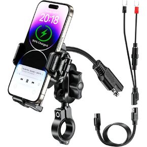BRCOVAN Motorcycle Phone Mount Handlebar Holder with Qi 15W Wireless Charger & 36W PD/USB C Fast Charging Port, Anti-Theft, with Vibration Dampener, 1s Lock & Release, Camera Friendly, Adjustable Size