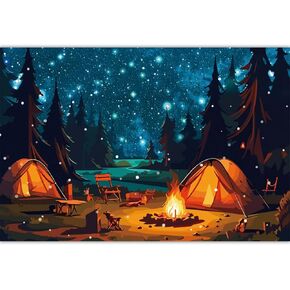 7X5FT Forest Scene Camping Backdrop, Photography Background for Children & Adults, Birthday Party Banner Decorations, Campfire Tent Photo Shoot Backdrop (Polyester)