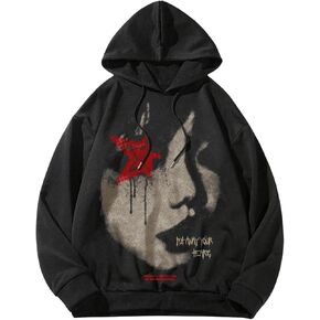 SHENHE Men's Letter Graphic Drop Shoulder Drawstring Hoodie Sweatshirt Long Sleeve Punk Top