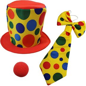 Funny Party Hats Clown Hat, Jumbo Tie & Clown Nose - Children's Clown Costume Accessories
