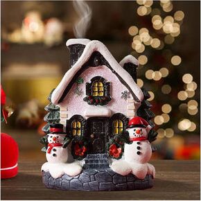 Christmas Cabin Incense Holder Burner, Christmas Villige Snow House Incense Burner Decor with Xmas Tree and Snowman, Holiday Tabletop Decorations for Home Kitchen Office