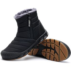 Mens Winter Warm Snow Boots Fur Lined Anti-Slip Waterproof Winter Shoes Retro Anti-Collision Round Toe Zipper Closure Slip on Outdoor Boot